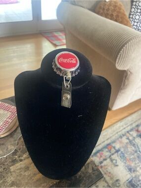 Coca Cola Red Bottle Cap Badge Reel with Metal Clip
